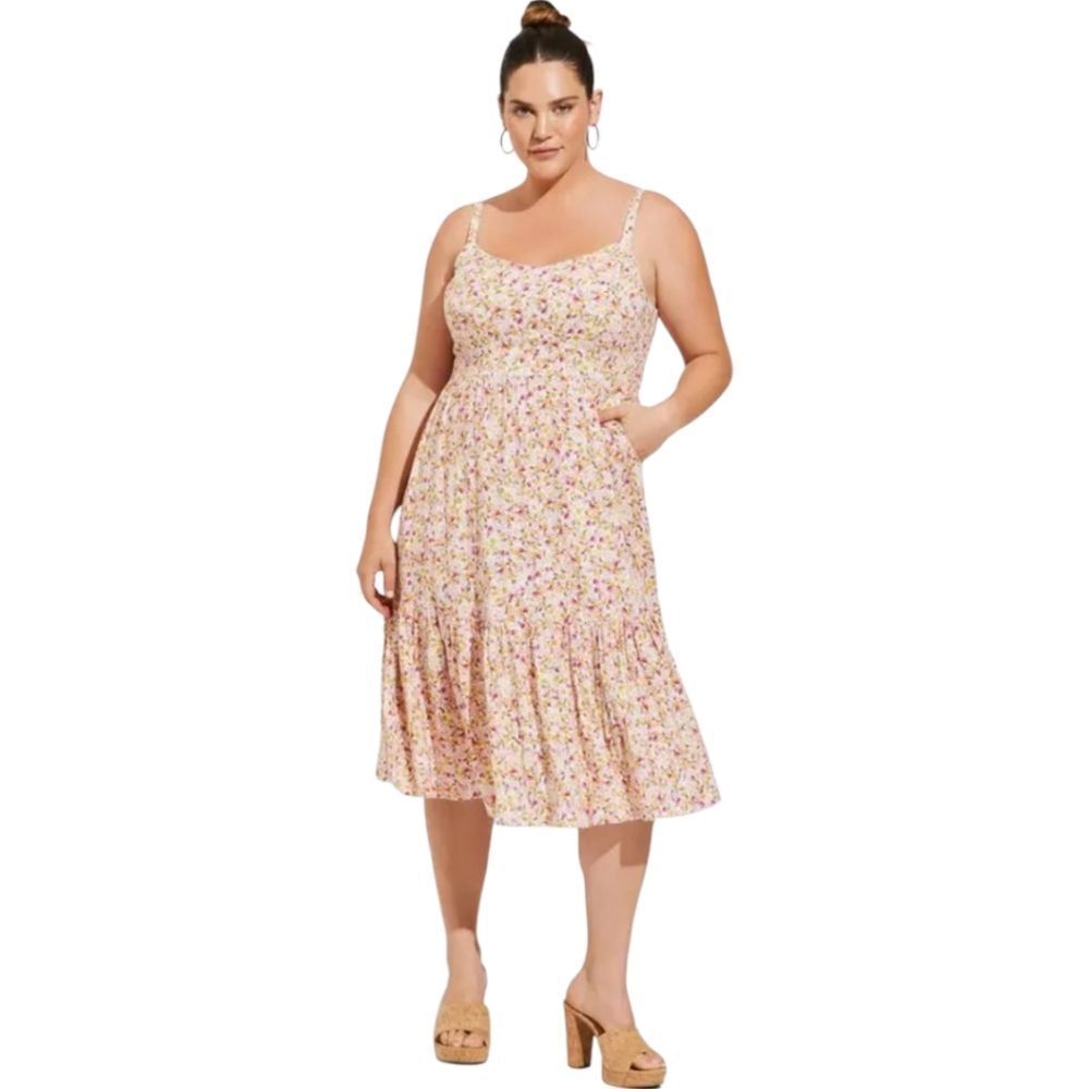 TORRID 3X Sunshine Ditsy Floral Sleeveless Tierd Rayon Slub Midi Dress NWT